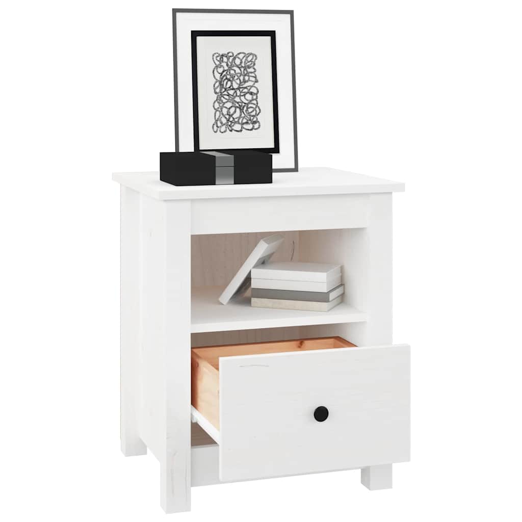 Comodino Bianco 40x35x49 cm in Legno Massello di Pino