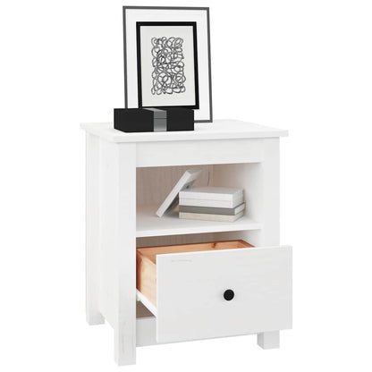 Comodino Bianco 40x35x49 cm in Legno Massello di Pino