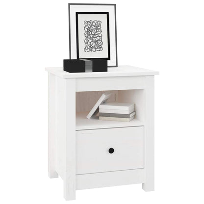 Comodino Bianco 40x35x49 cm in Legno Massello di Pino