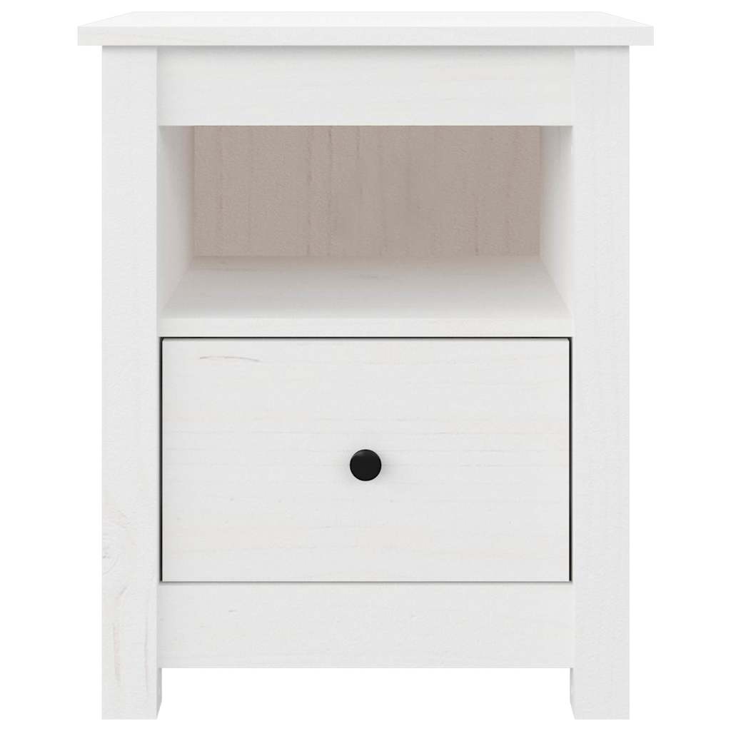 Comodino Bianco 40x35x49 cm in Legno Massello di Pino