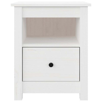 Comodino Bianco 40x35x49 cm in Legno Massello di Pino