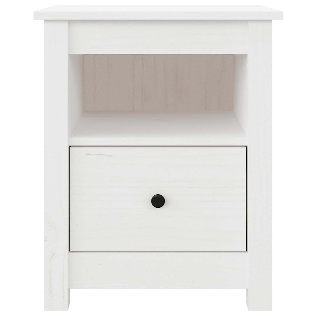 Comodino Bianco 40x35x49 cm in Legno Massello di Pino