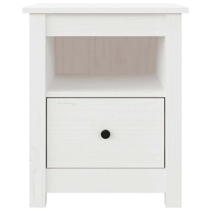 Comodino Bianco 40x35x49 cm in Legno Massello di Pino