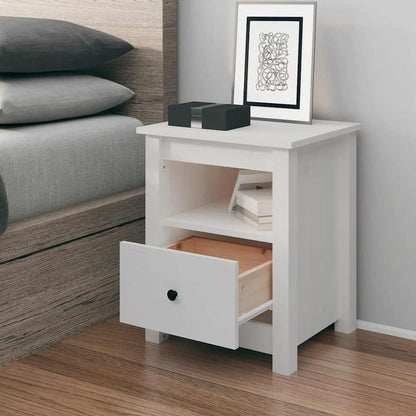 Comodino Bianco 40x35x49 cm in Legno Massello di Pino