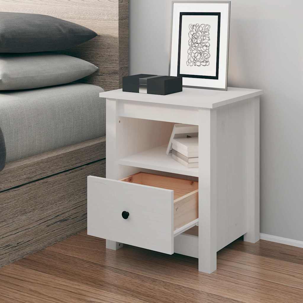 Comodino Bianco 40x35x49 cm in Legno Massello di Pino