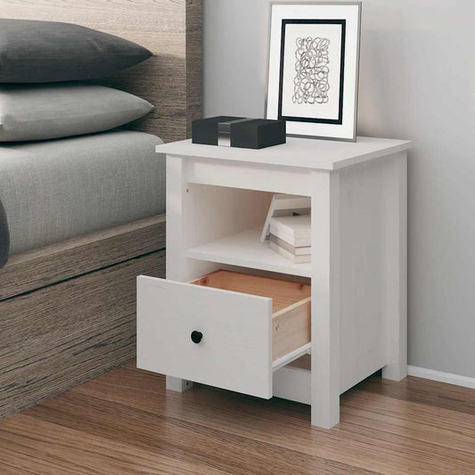 Comodino Bianco 40x35x49 cm in Legno Massello di Pino