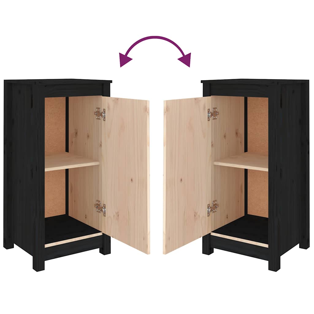 Credenze 2 pz Nere 39x35x80 cm in Legno Massello di Pino - homemem39