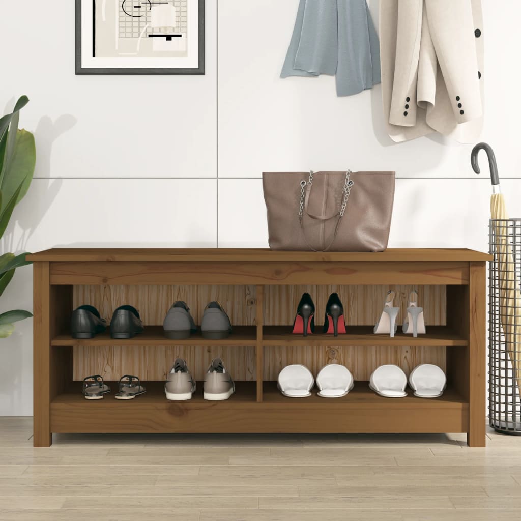 Scarpiera Ambrata 110x38x45,5 cm in Legno Massello di Pino - homemem39