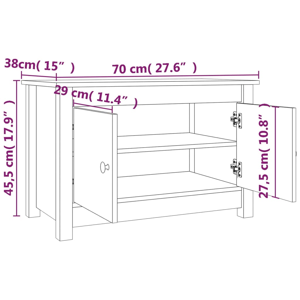 Scarpiera Bianca 70x38x45,5 cm in Legno Massello di Pino - homemem39