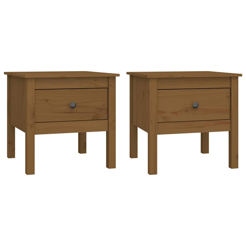 Tavolini 2 pz Marrone Ambrato 50x50x49cm Legno Massello di Pino