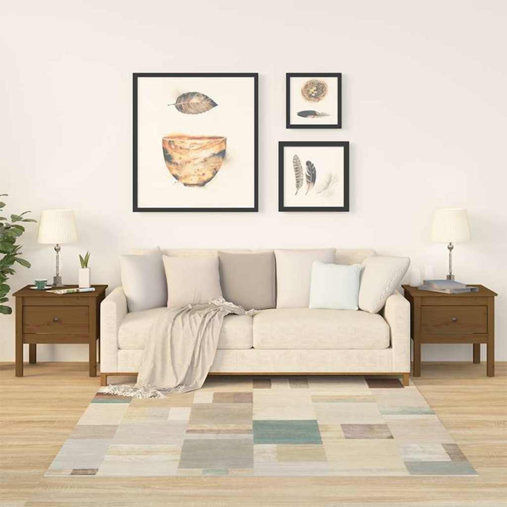 Tavolini 2 pz Marrone Ambrato 50x50x49cm Legno Massello di Pino