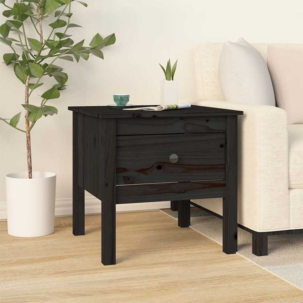 Tavolini 2 pz Neri 50x50x49 cm in Legno Massello di Pino