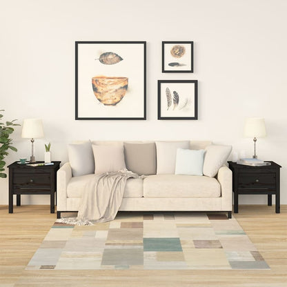 Tavolini 2 pz Neri 50x50x49 cm in Legno Massello di Pino - homemem39