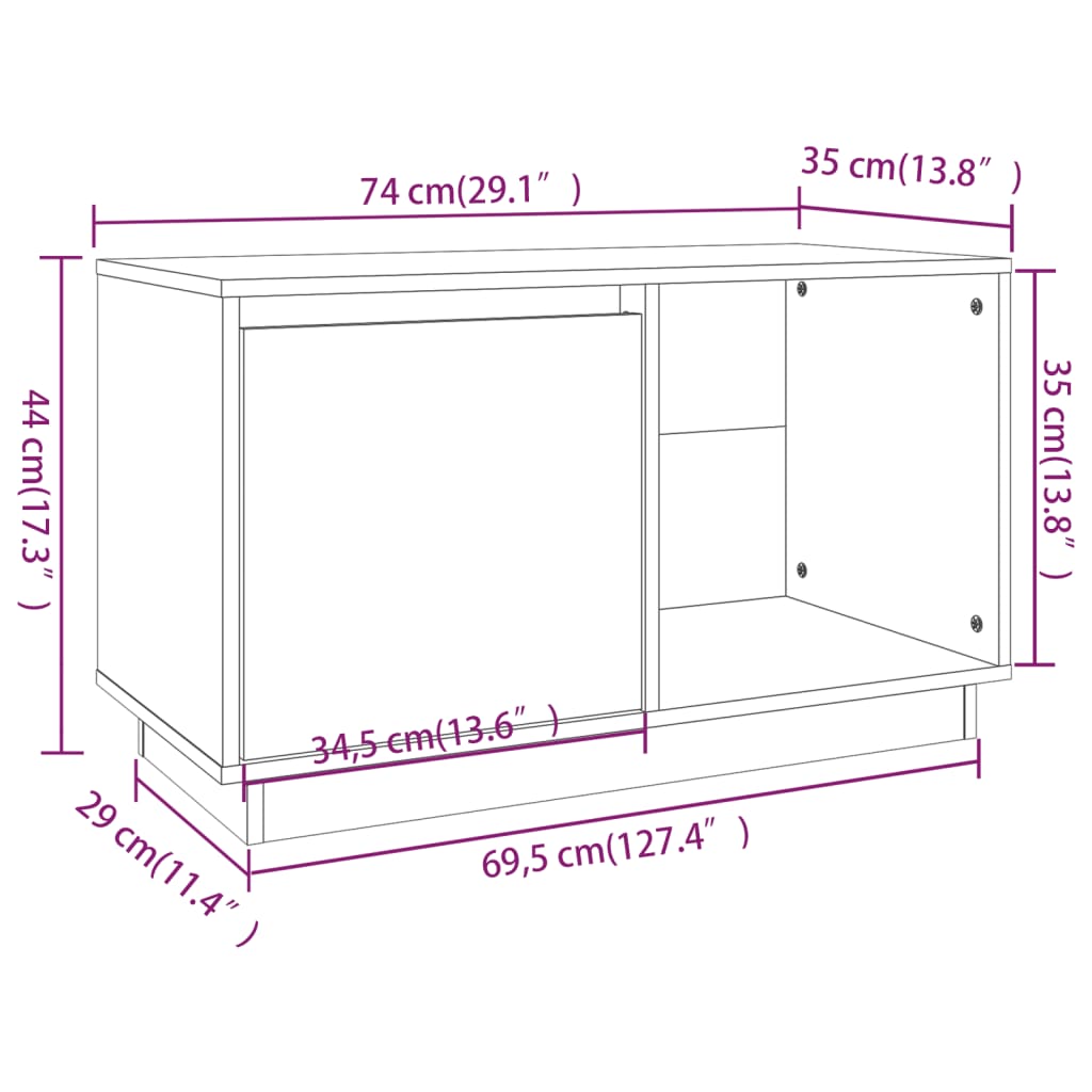 Mobile Porta TV 74x35x44 cm in Legno Massello di Pino