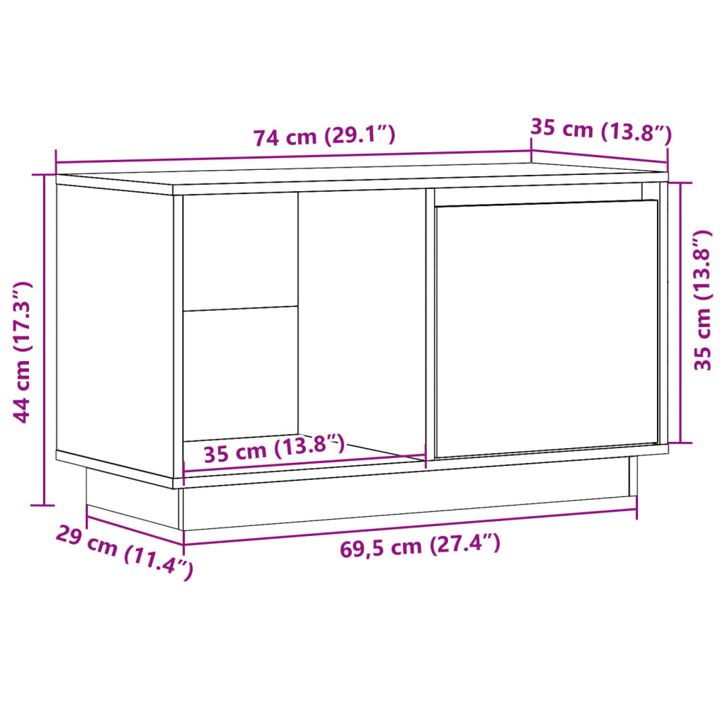 Mobile Porta TV 74x35x44 cm in Legno Massello di Pino