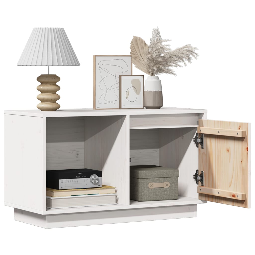 Mobile Porta TV Bianco 74x35x44 cm in Legno Massello di Pino - homemem39