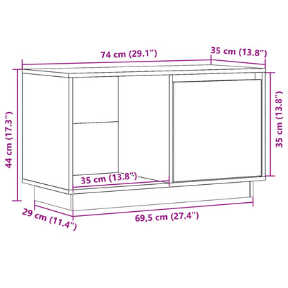 Mobile Porta TV Bianco 74x35x44 cm in Legno Massello di Pino