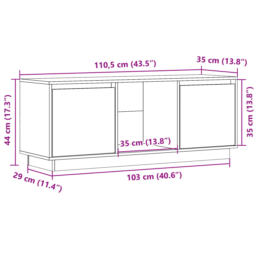 Mobile Porta TV 110,5x35x44 cm in Legno Massello di Pino