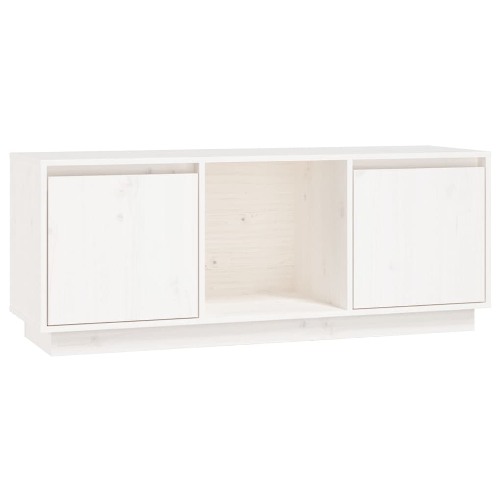 Mobile Porta TV Bianco 110,5x35x44 cm in Legno Massello di Pino