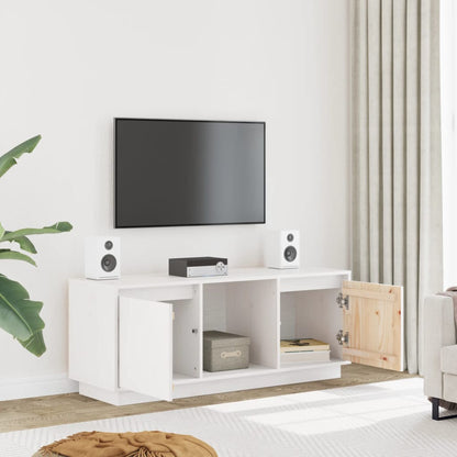 Mobile Porta TV Bianco 110,5x35x44 cm in Legno Massello di Pino