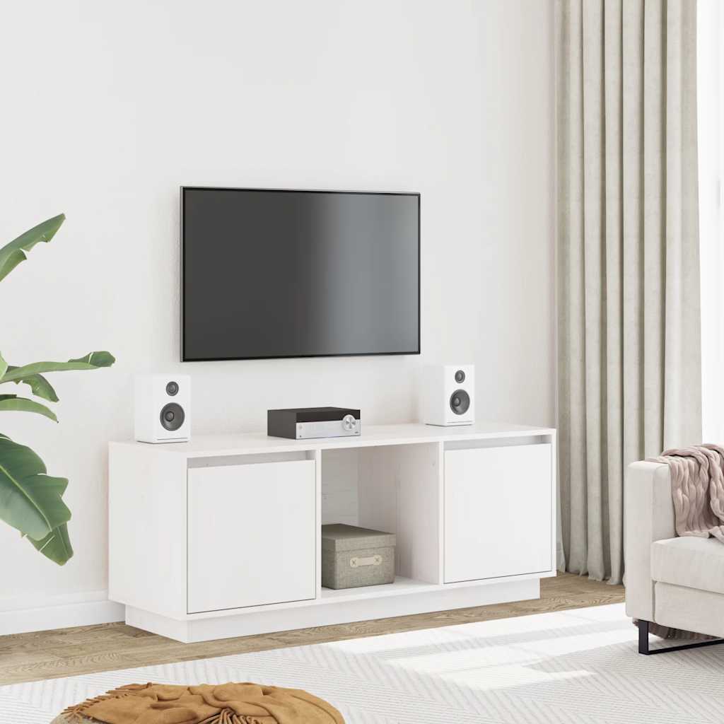 Mobile Porta TV Bianco 110,5x35x44 cm in Legno Massello di Pino - homemem39