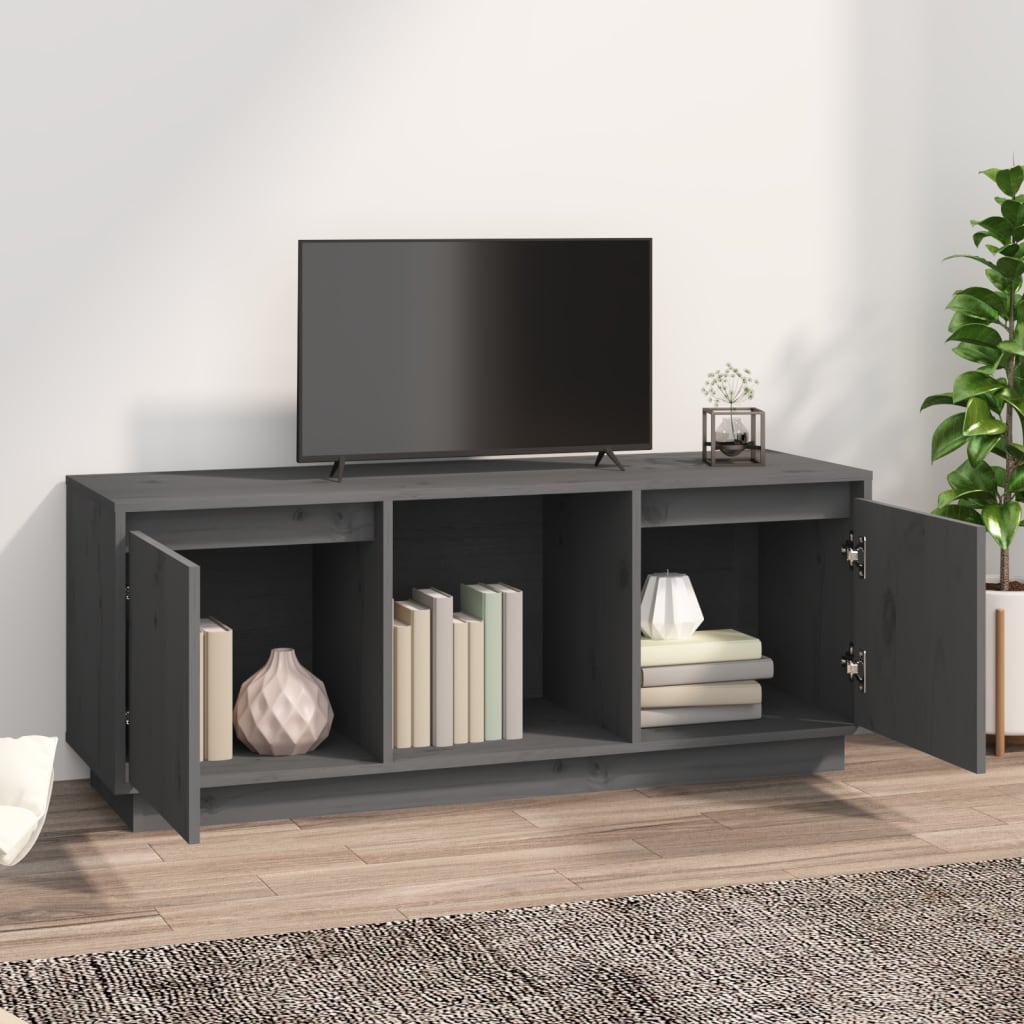 Mobile Porta TV Grigio 110,5x35x44 cm in Legno Massello di Pino