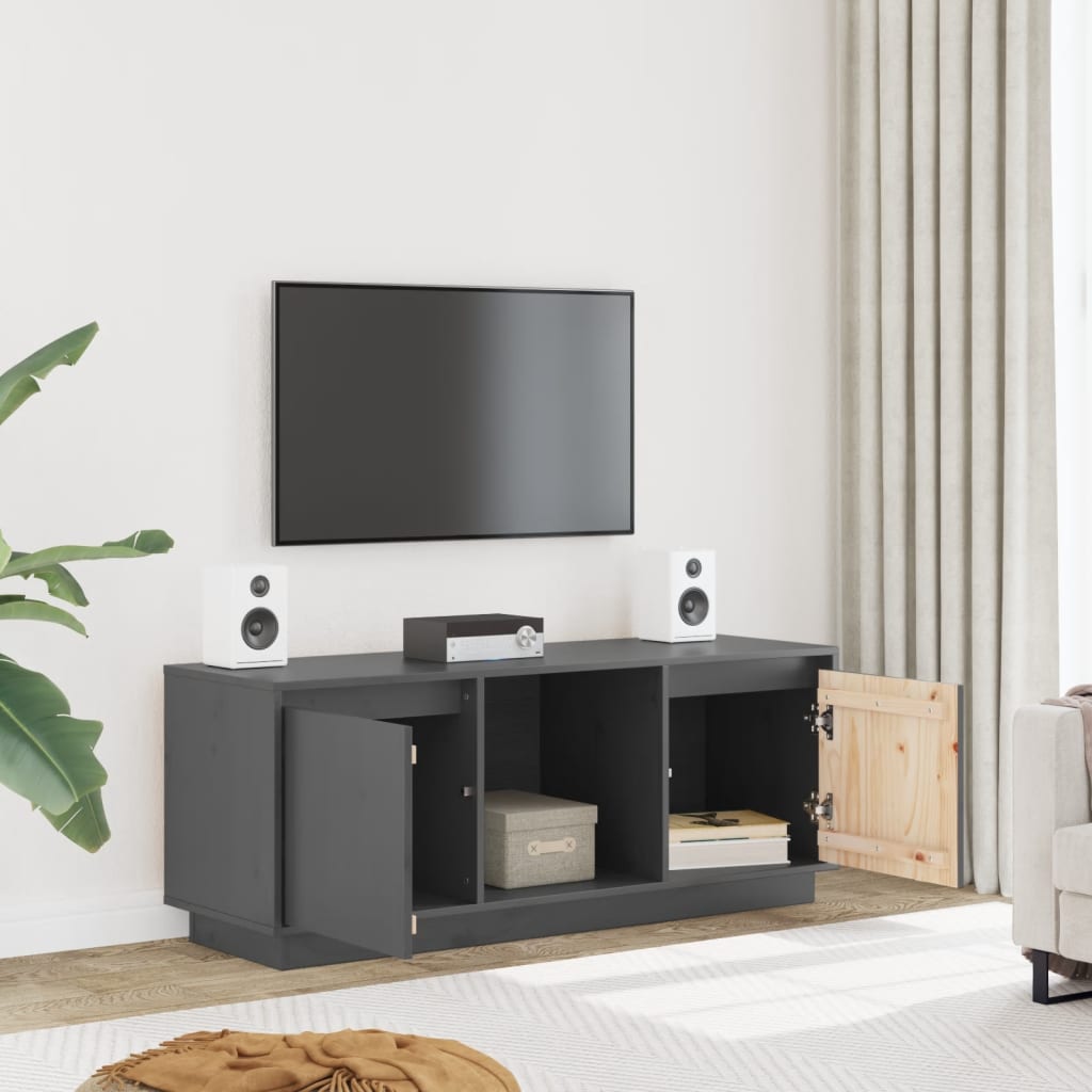 Mobile Porta TV Grigio 110,5x35x44 cm in Legno Massello di Pino - homemem39
