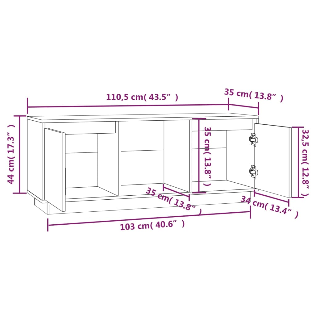 Mobile Porta TV Ambra 110,5x35x44 cm in Legno Massello di Pino