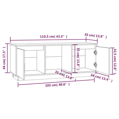 Mobile Porta TV Nero 110,5x35x44 cm in Legno Massello di Pino