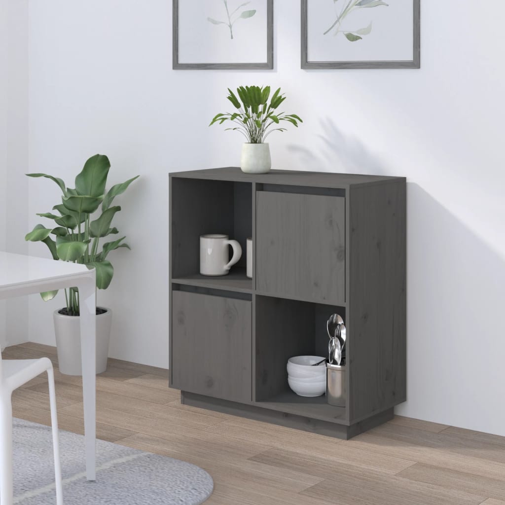 Credenza Grigia 74x35x80 cm in Legno Massello di Pino - homemem39