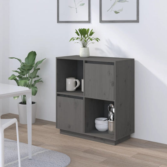 Credenza Grigia 74x35x80 cm in Legno Massello di Pino - homemem39