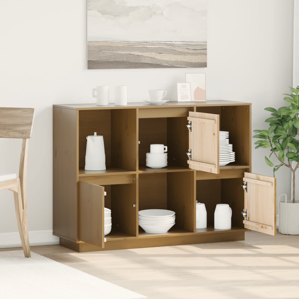 Credenza Marrone Ambrato 110,5x35x80 cm Legno Massello di Pino - homemem39