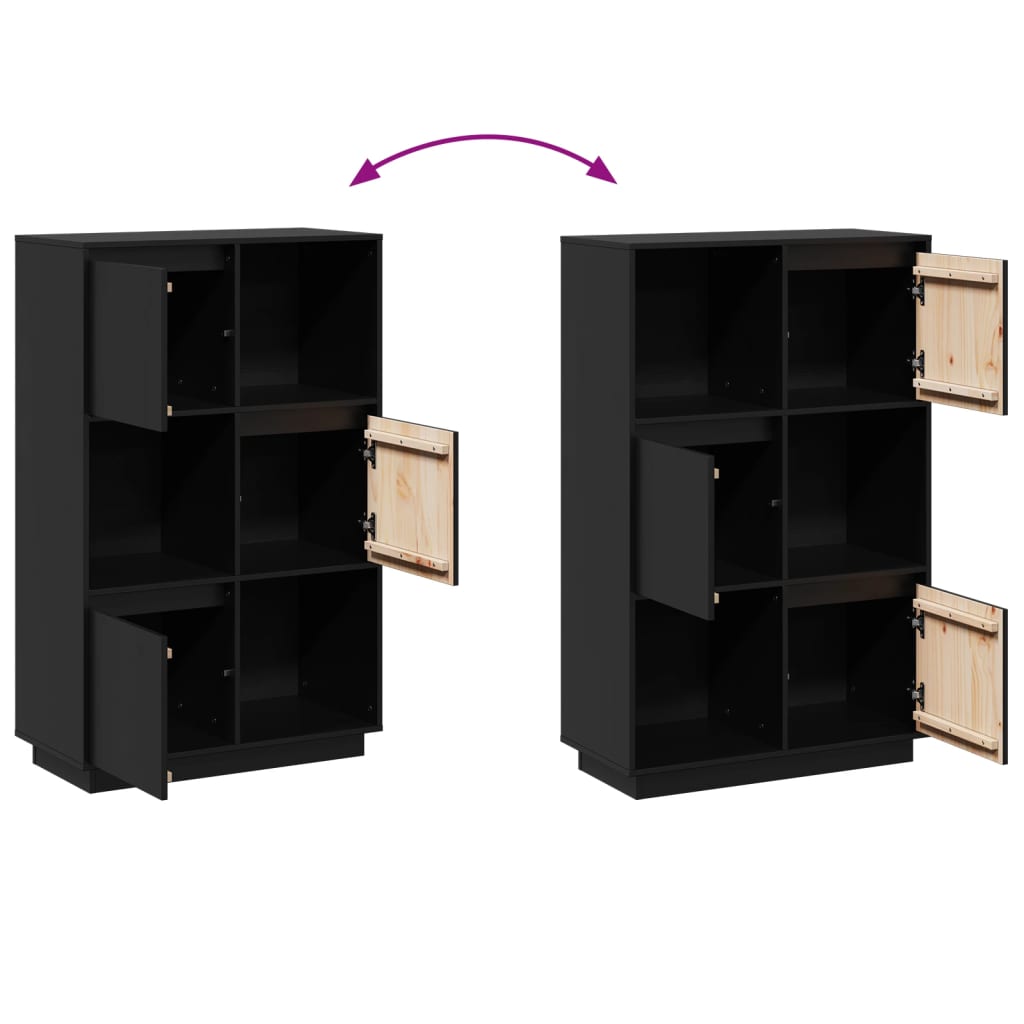 Credenza Nera 74x35x117 cm in Legno Massello di Pino - homemem39