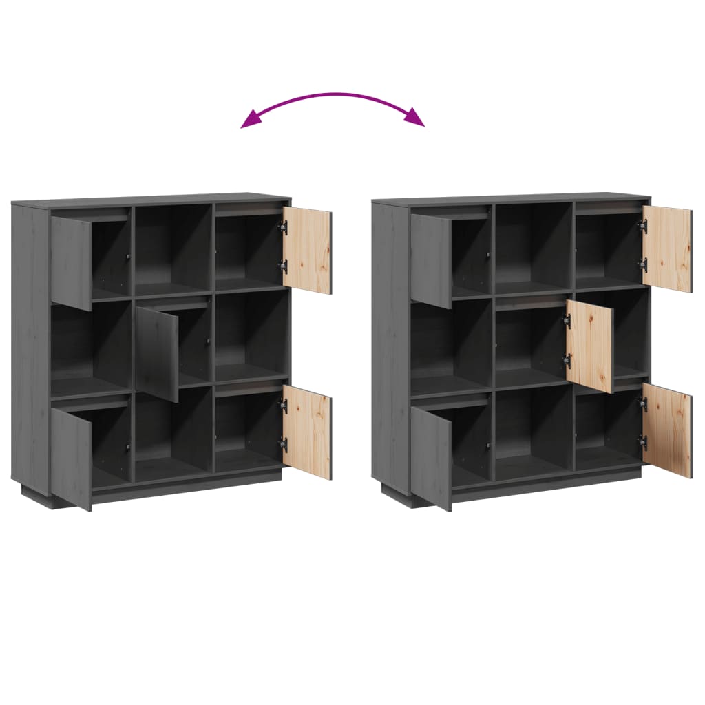 Credenza Grigia 110,5x35x117 cm in Legno Massello di Pino - homemem39