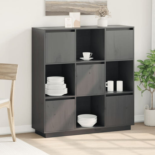 Credenza Grigia 110,5x35x117 cm in Legno Massello di Pino - homemem39