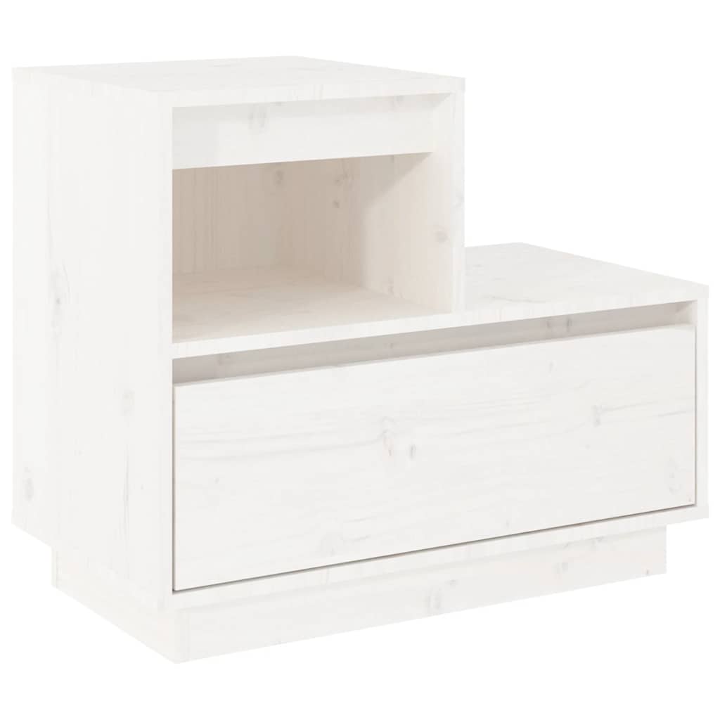 Comodino Bianco 60x34x51 cm in Legno Massello di Pino - homemem39