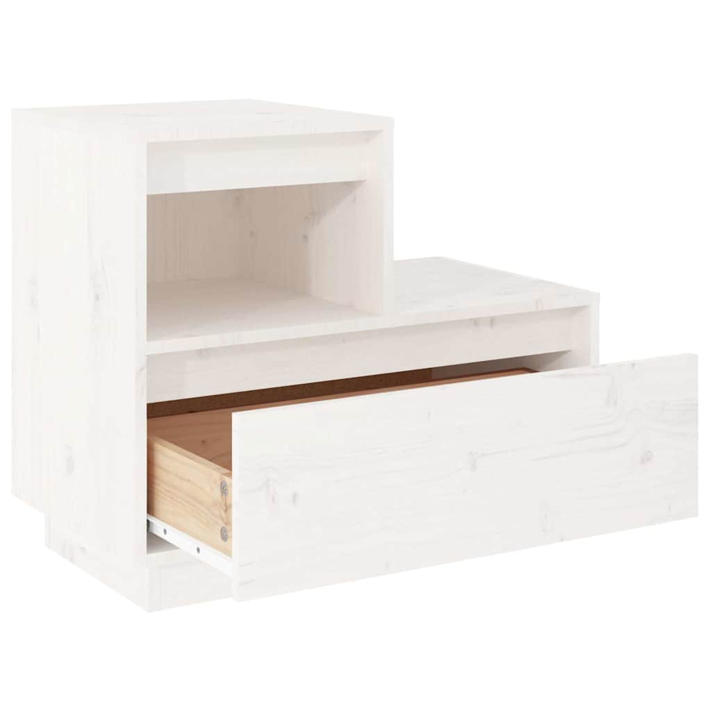 Comodino Bianco 60x34x51 cm in Legno Massello di Pino - homemem39