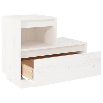 Comodino Bianco 60x34x51 cm in Legno Massello di Pino - homemem39