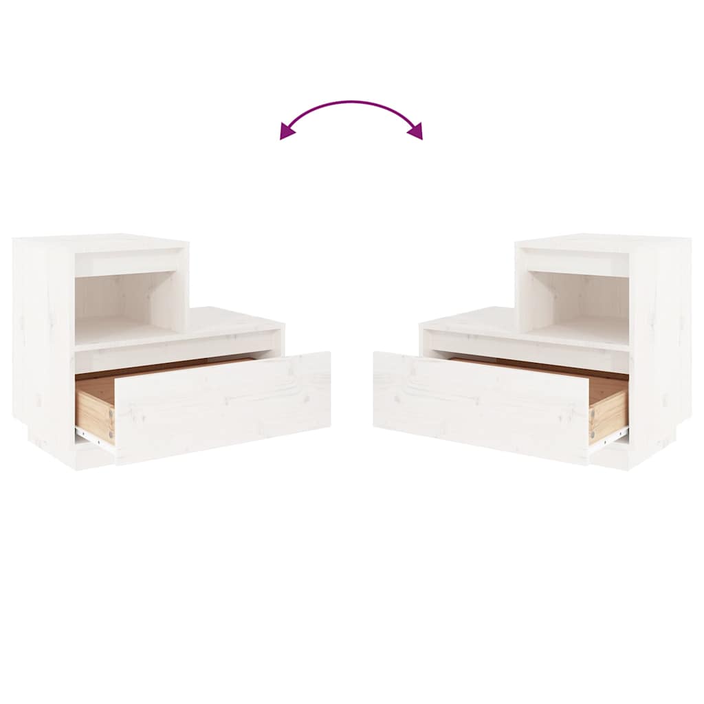 Comodino Bianco 60x34x51 cm in Legno Massello di Pino - homemem39