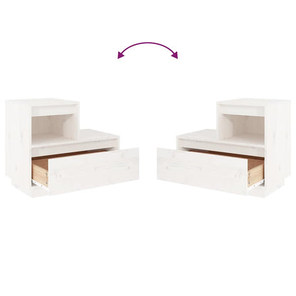 Comodino Bianco 60x34x51 cm in Legno Massello di Pino - homemem39