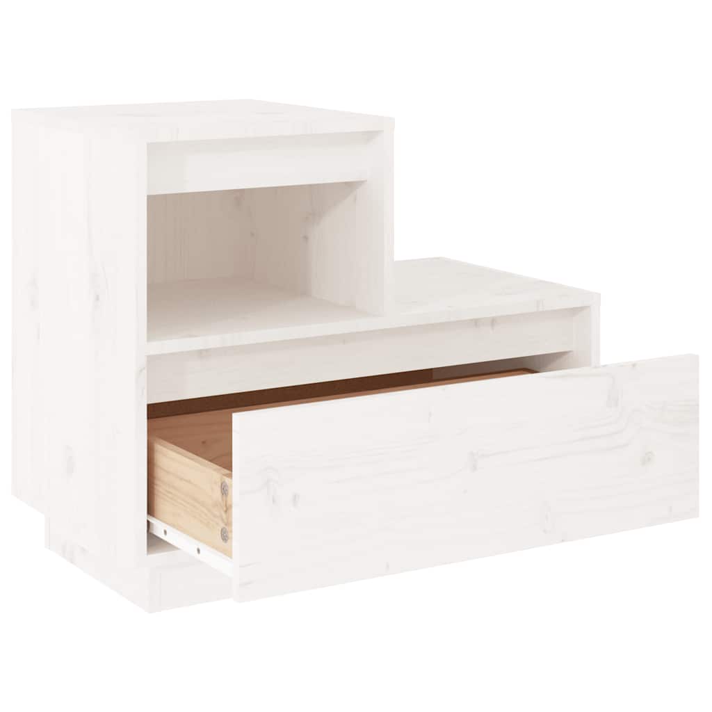 Comodini Bianchi 2 pz 60x34x51 cm in Legno Massello di Pino - homemem39