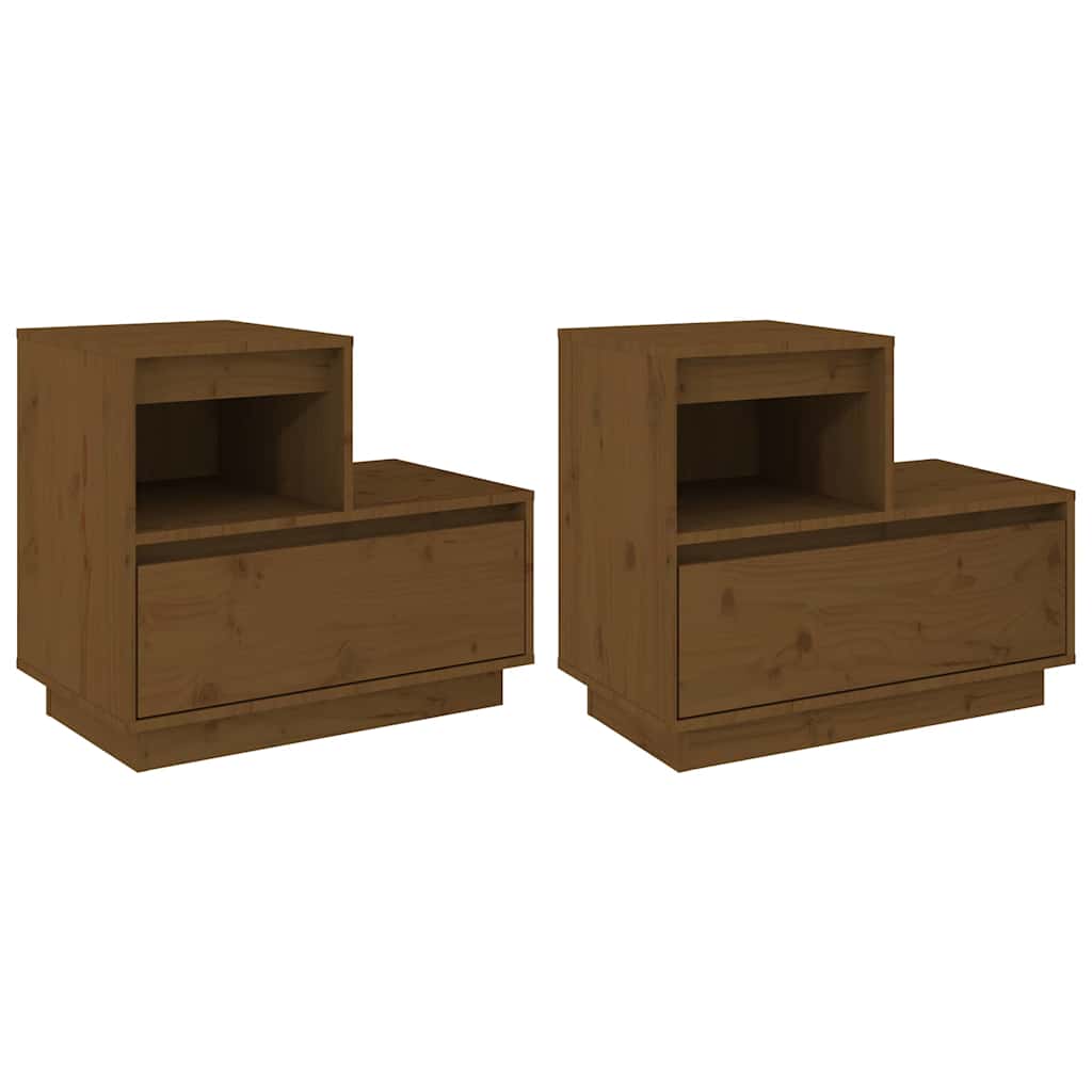 Comodini 2 pz Marrone Ambrato 60x34x51 cm in Legno di Pino - homemem39