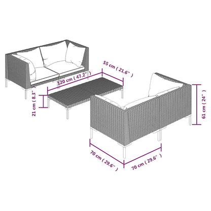 Divani da Giardino 5 pz con Cuscini in Polyrattan Grigio Scuro