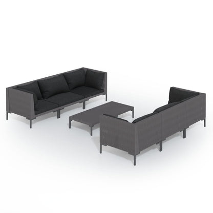 Set Divani da Giardino 7 pz con Cuscini Polyrattan Grigio Scuro