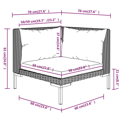 Set Divani da Giardino 7 pz con Cuscini Polyrattan Grigio Scuro