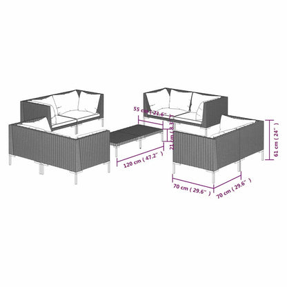 Set Divani Giardino 9 pz con Cuscini in Polyrattan Grigio Scuro