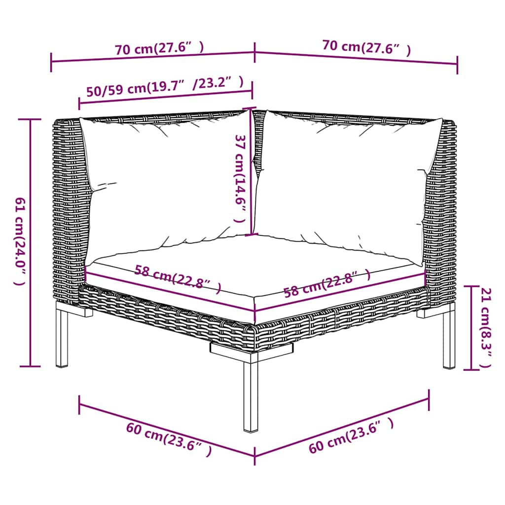Set Divani Giardino 9 pz con Cuscini in Polyrattan Grigio Scuro