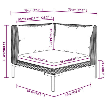 Set Divani Giardino 9 pz con Cuscini in Polyrattan Grigio Scuro