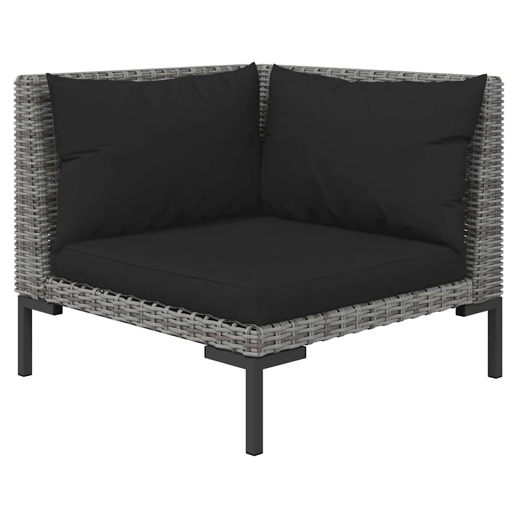 Set Divani da Giardino 7 pz con Cuscini Polyrattan grigio scuro