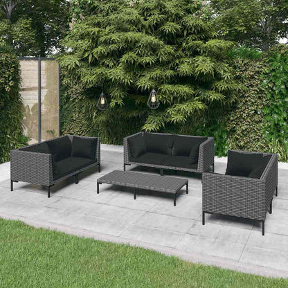 Set Divani da Giardino 7 pz con Cuscini Polyrattan grigio scuro